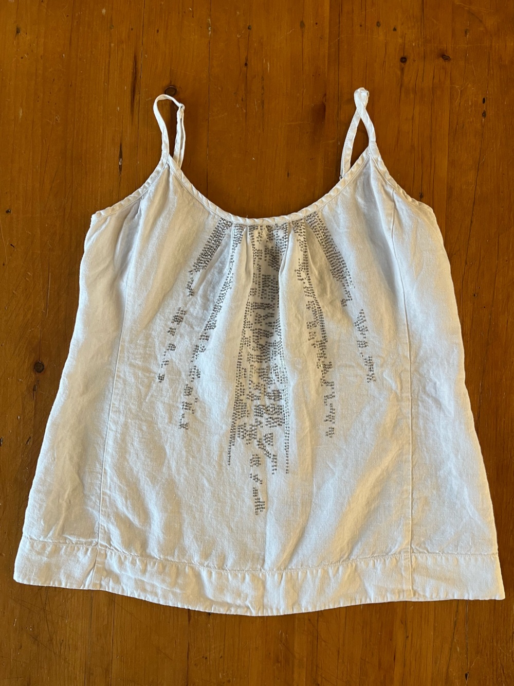 Eileen Fisher Organic Linen Cami White Subtle Sequin Detail Adjustable Straps